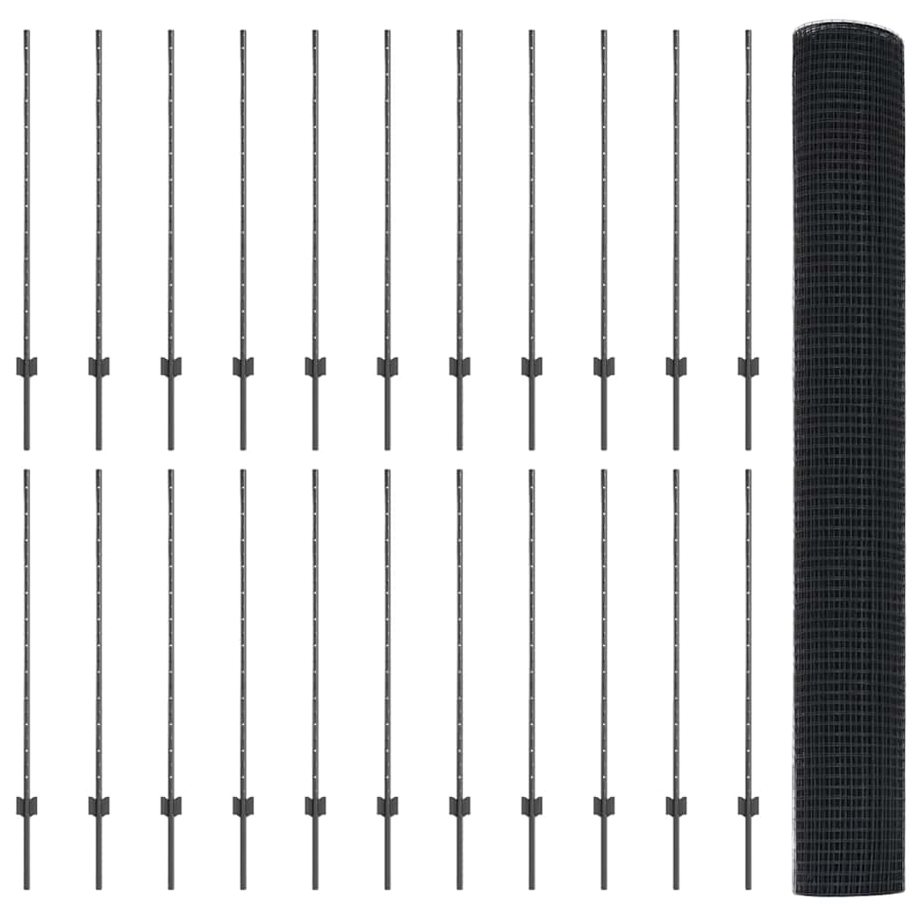 vidaXL Φράχτης από συγκολλητό σύρμα με 44 U Πόδια Γκρι 1.2x50 μ Σ钢
