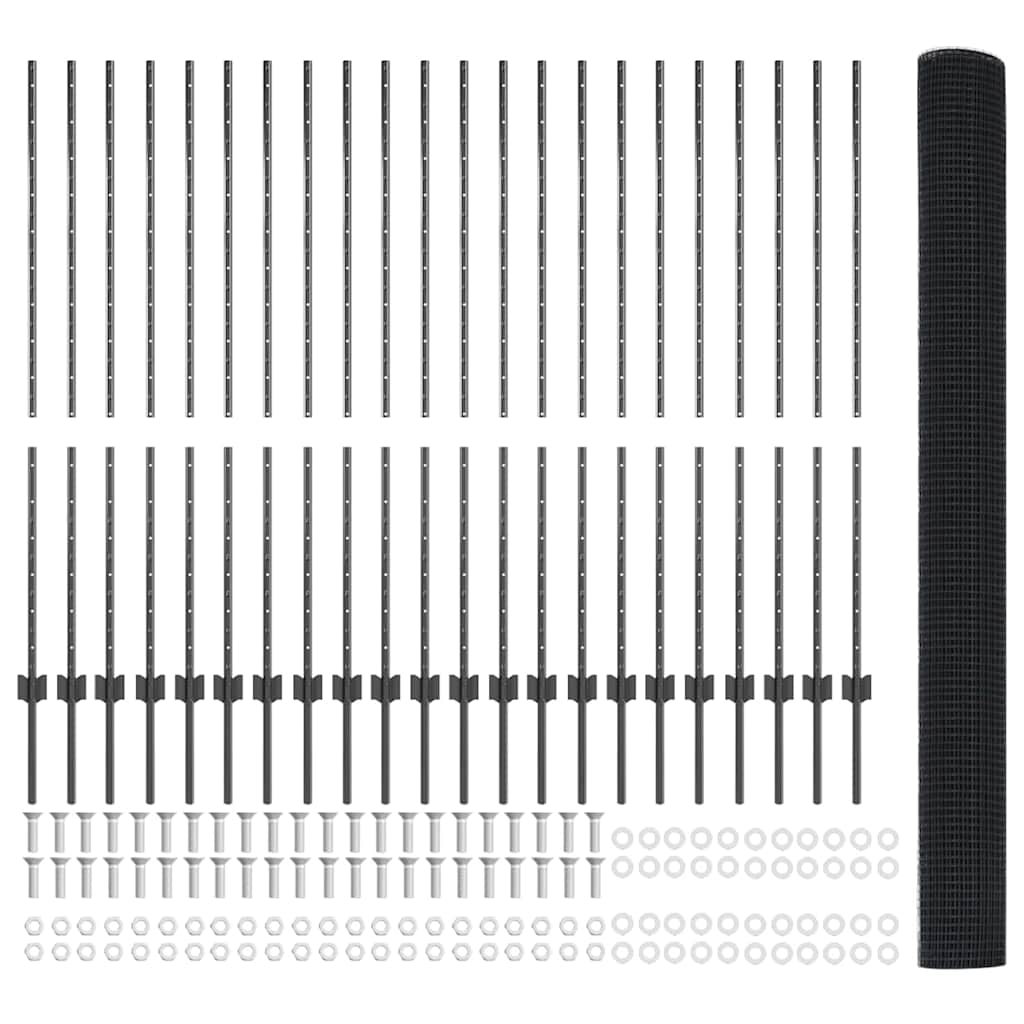 vidaXL Συρμάτινος Φράκτης με 44 U Posts Γκρι 1.4x50 μ Ατσάλι