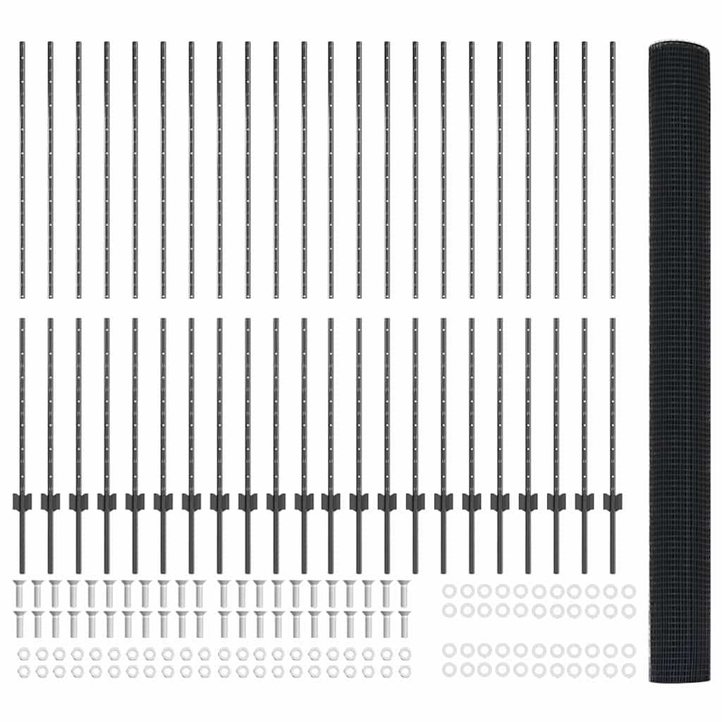 vidaXL Φράχτης συγκολλητού καλωδίου με 44 U Posts Γκρι 1.5x50 μ Χάλυβας