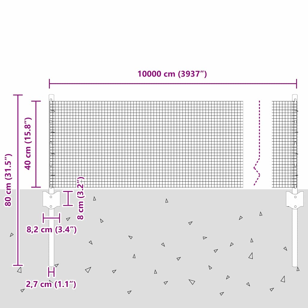 vidaXL Φράχτης συρματόπλεγμα με 44 Υ πο/posts Γκρι 0,4x100 μ. Σιδηρό