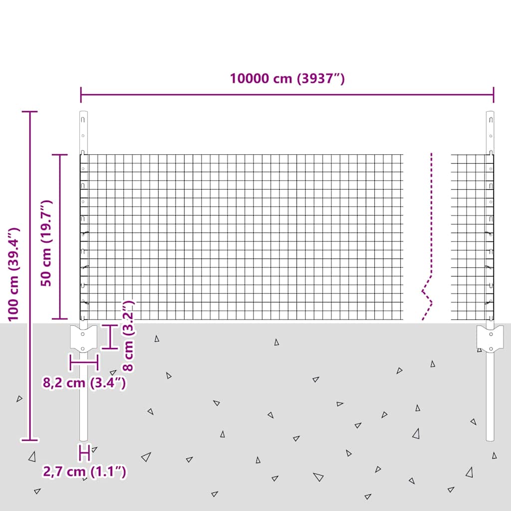 vidaXL Συρματόπλεγμα με 44 Δοκάρια Γκρι 0.5x100 μ Σκυρόδεμα