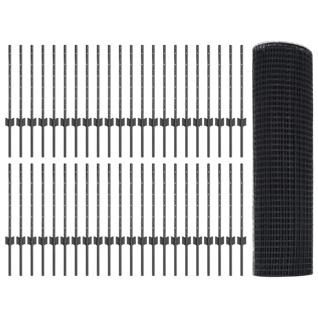 vidaXL Φράχτης με 44 U Posts Γκρι 0.6x100 μ Steel