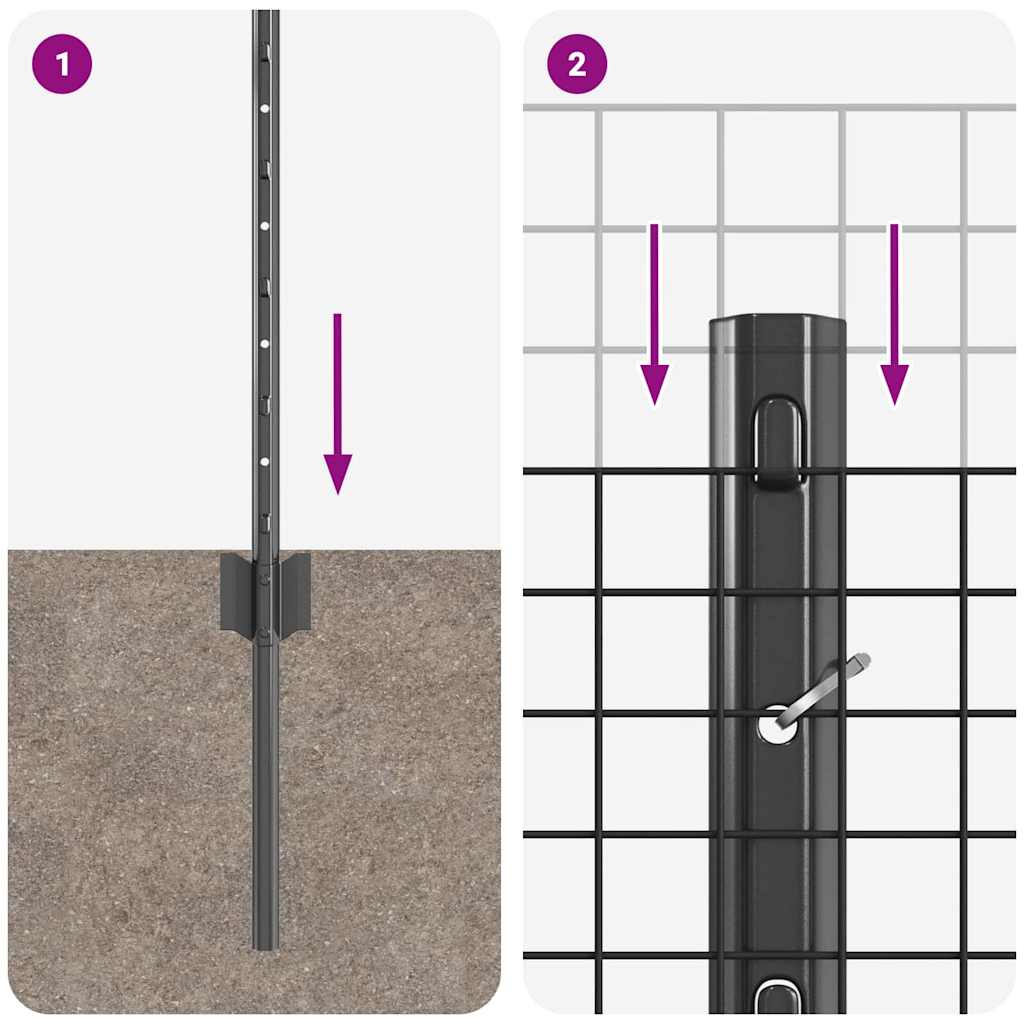 vidaXL Φράχτης με 44 U Posts Γκρι 0.6x100 μ Steel