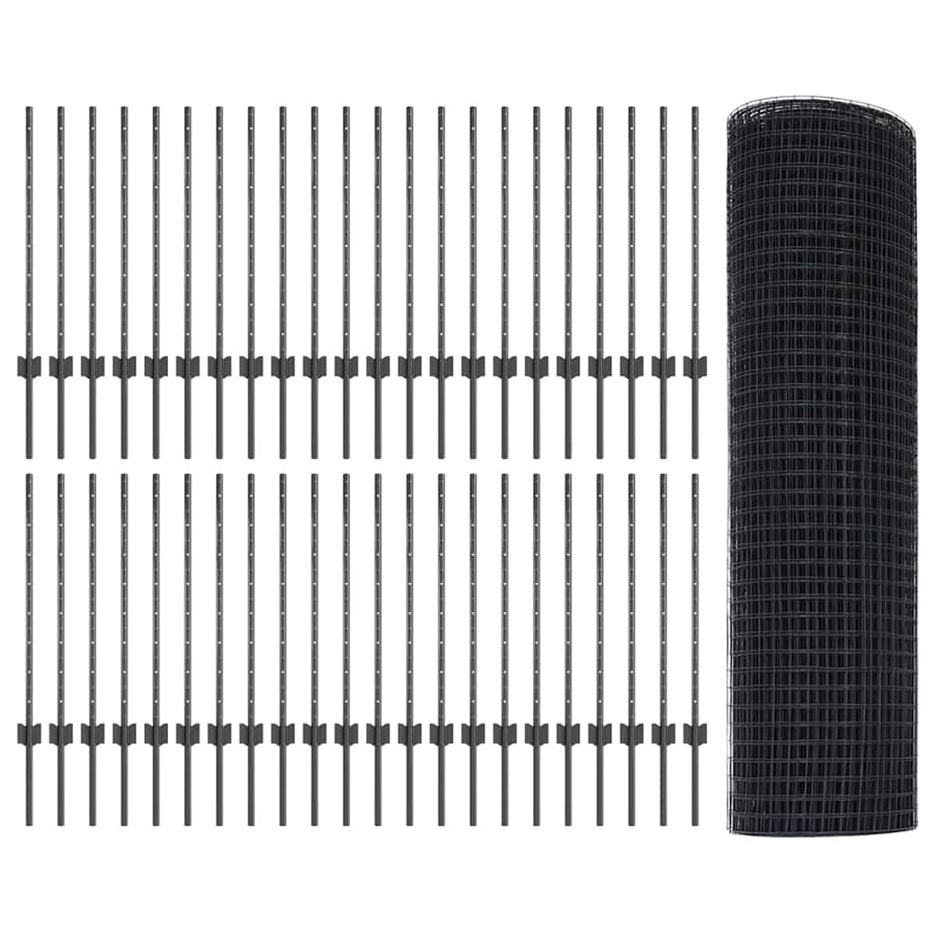 vidaXL Welded Wire Fence με 44 U Posts Γκρι 0.8x100 μ. Ατσάλι