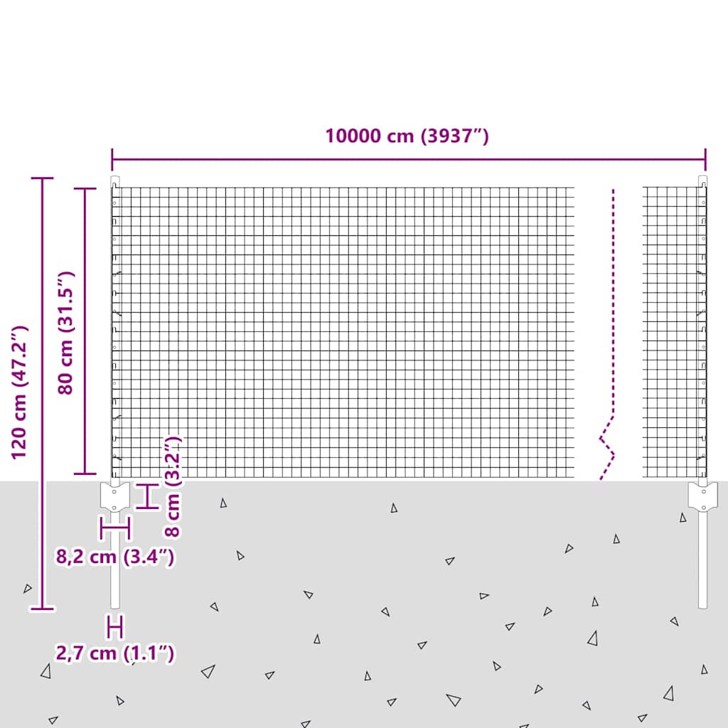 vidaXL Welded Wire Fence με 44 U Posts Γκρι 0.8x100 μ. Ατσάλι