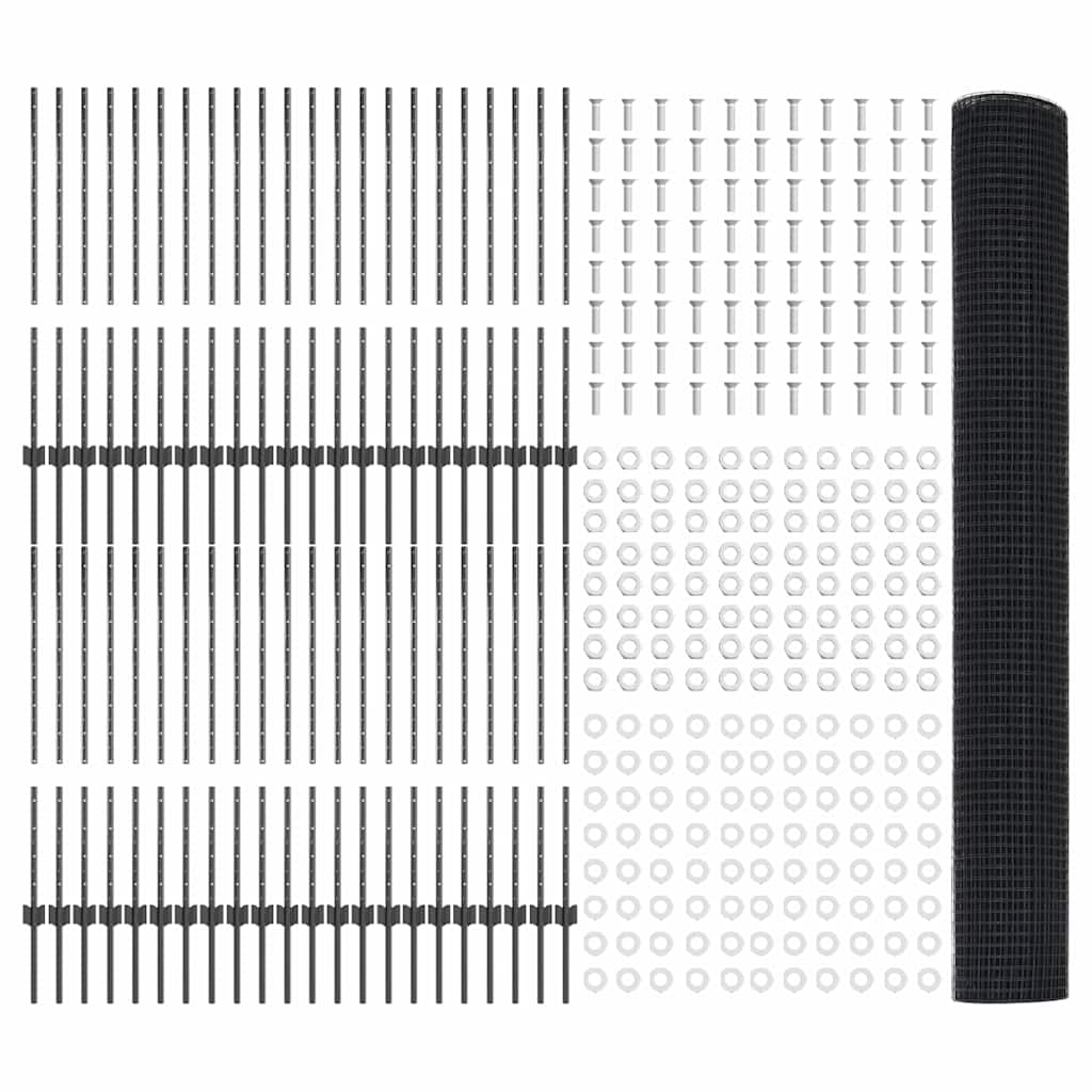 vidaXL Συρμάτινη περίφραξη με 88 Πόλους U Γκρι 1x100 μ Ατσάλι