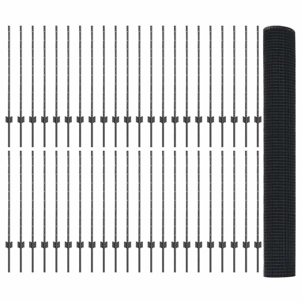 vidaXL Συρμάτινη περίφραξη με 88 Πόλους U Γκρι 1x100 μ Ατσάλι