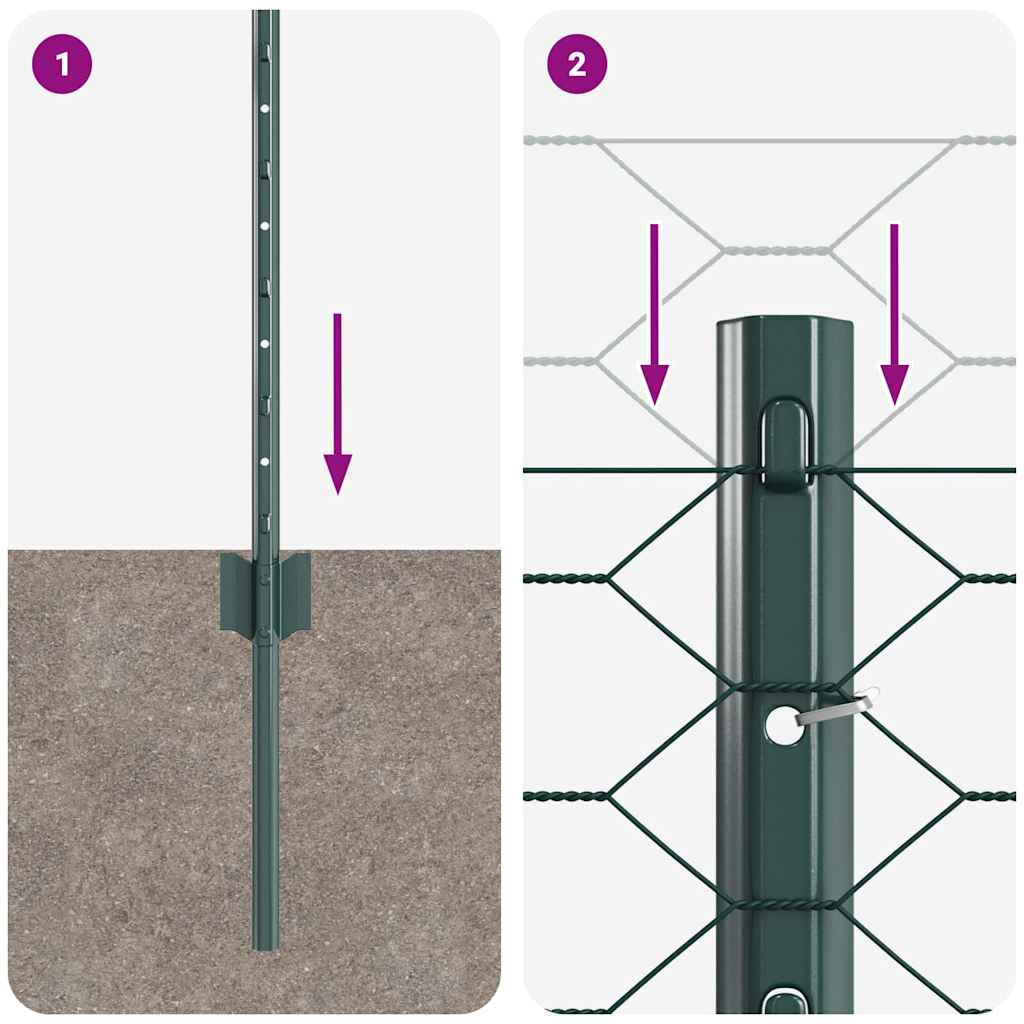 vidaXL Στήλες Φράκτη 11 τεμ U-Channel Πράσινο 80 εκ Ατσάλι
