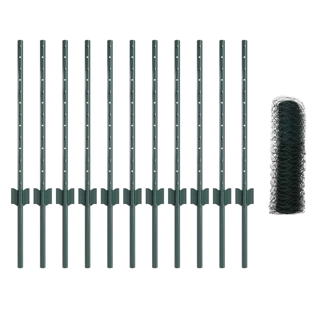 vidaXL Στήλες Φράγματος 11 τμχ U-Channel Πράσινες 60 εκ Σίδερο