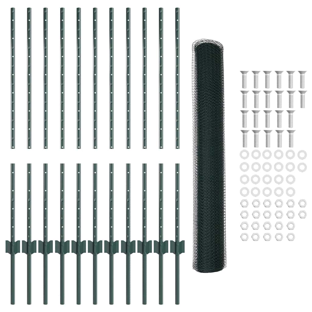 vidaXL Σετ Φράχτη Σετ από 2 Πράσινο Μέταλλο, Πλαστικό Φράχτης 25 x 1 μ