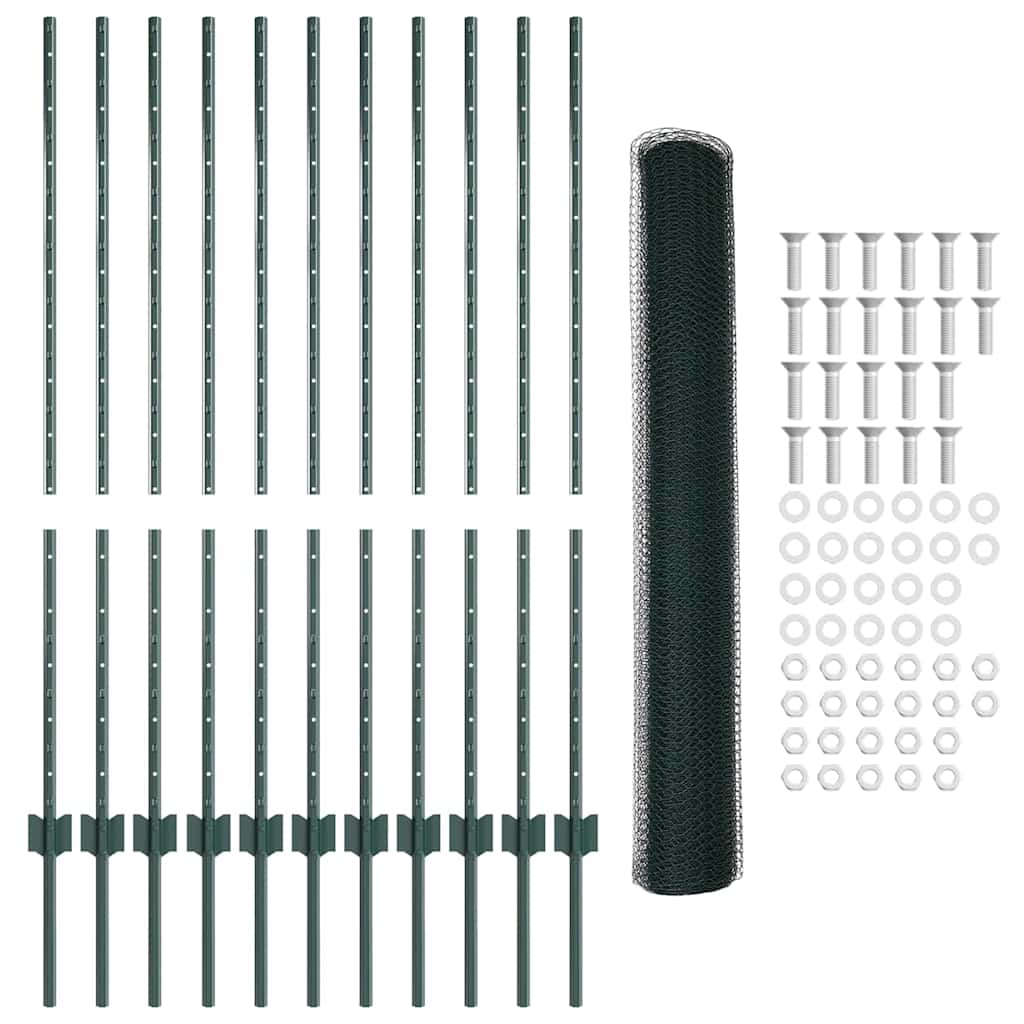 vidaXL Σετ Εξαγωνικού Φράχτη Κήπου Σετ των 2 Πράσινο Μέταλλο 25 x 1.2 μ