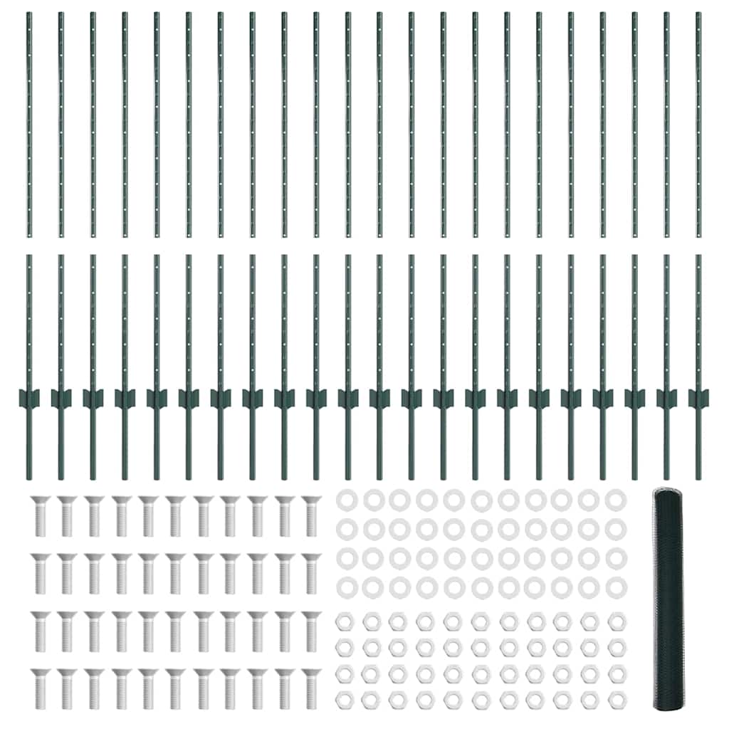 Πόλοι φράχτη vidaXL 11 τεμ U-Channel Πράσινος 120 εκ Χάλυβας