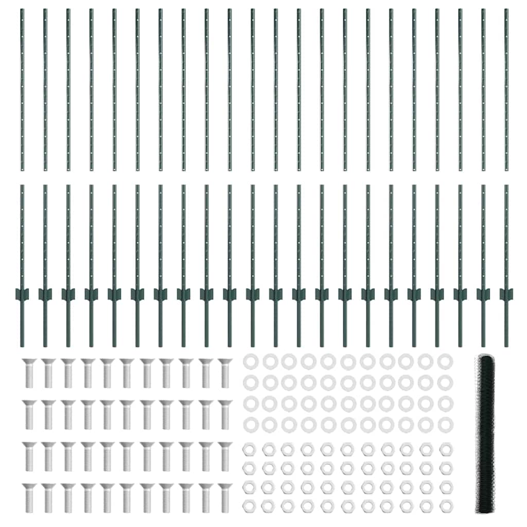 vidaXL Στυλοί Φράχτη 11 τμχ U-Channel Πράσινος 140 εκ Χάλυβας