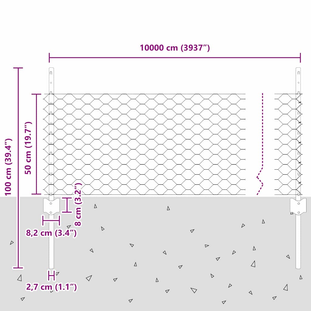 vidaXL Εξαγωνική Φράχτη με Στύλο 100 x 0,5 μ PVC-Επικαλυμμένο Ατσάλι