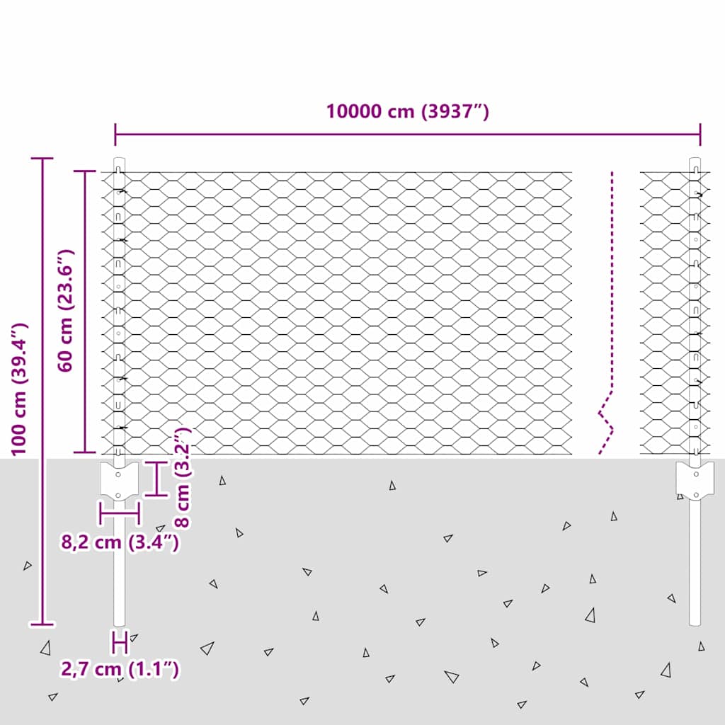 vidaXL Εξαγωνική Φράχτη με Στύλο 100 x 0,6 μ PVC-Επικαλυμμένο Ατσάλι