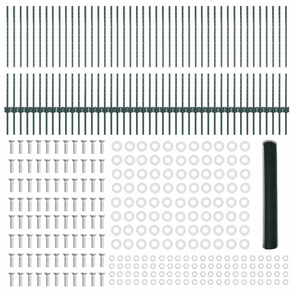 vidaXL Στηρίγματα Φράκτη 11 τεμ U-Channel Πράσινο 100 εκ Υλικό Ατσάλι