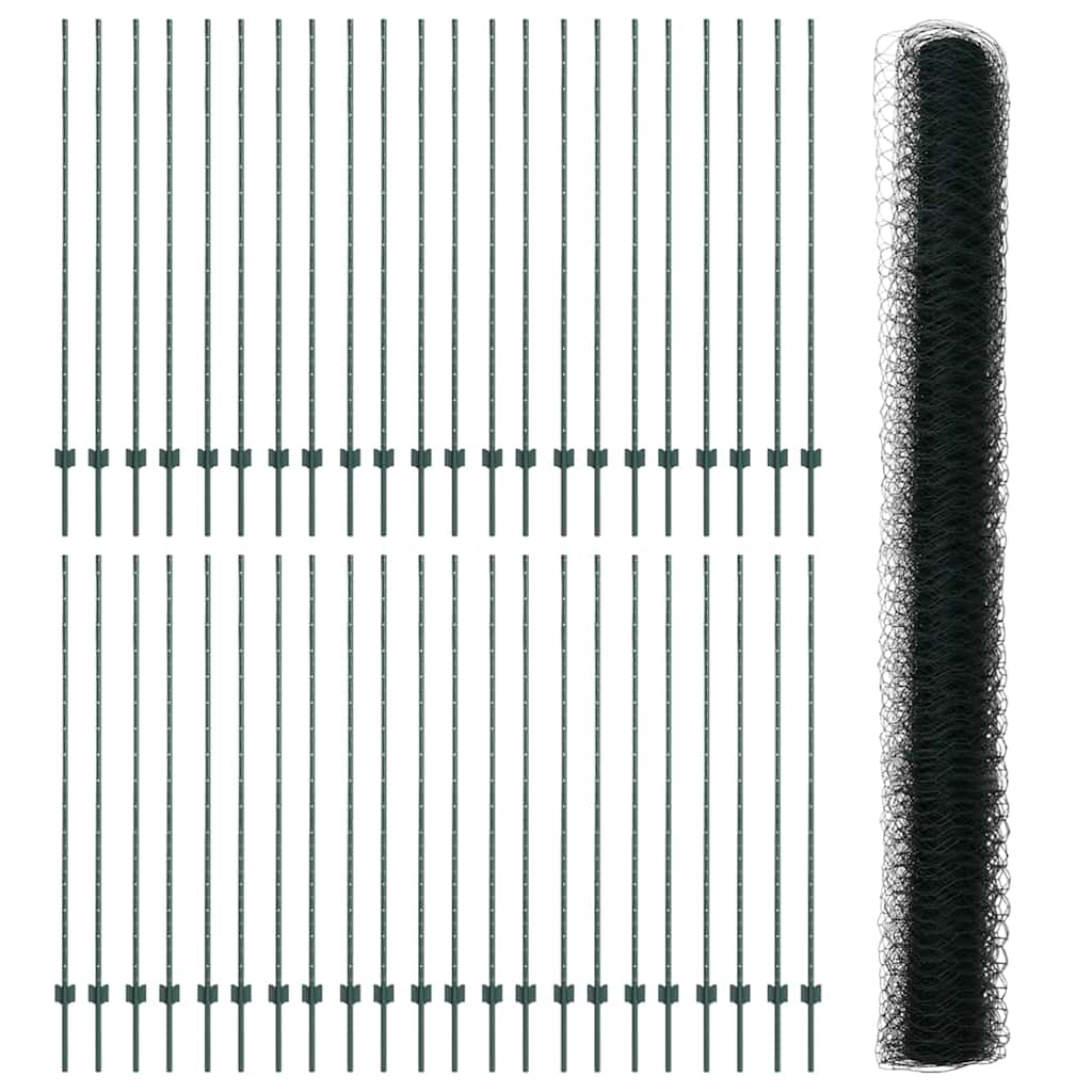 Πάσσαλοι Φράχτη vidaXL 11 τμχ U-Channel Πράσινο 160 εκ. Χάλυβας