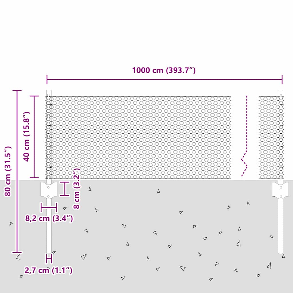 vidaXL Εξαγωνική Φράχτη με Στύλο 10 x 0,4 m PVC-Επικαλυμμένο Ατσάλι