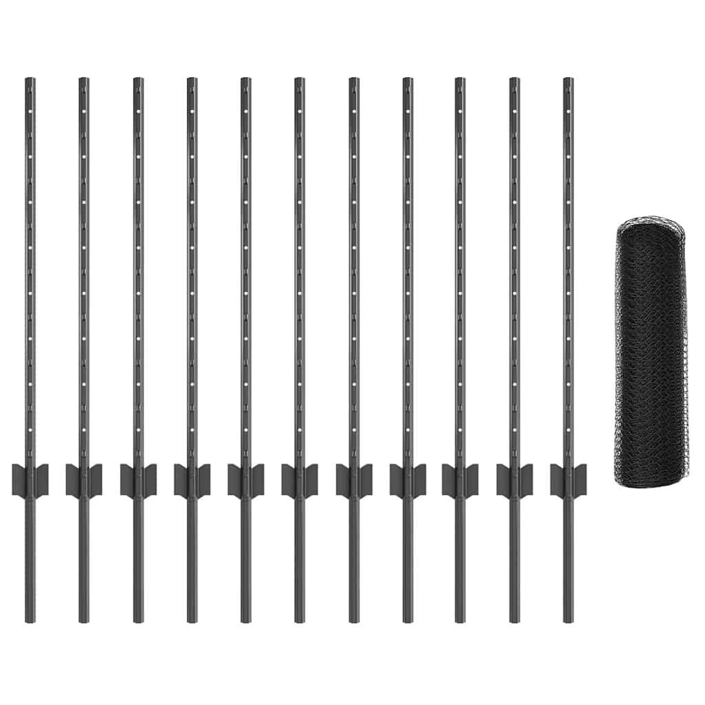 vidaXL Φράχτες 11 τεμ U-Channel Γκρι 80 εκ Χάλυβας