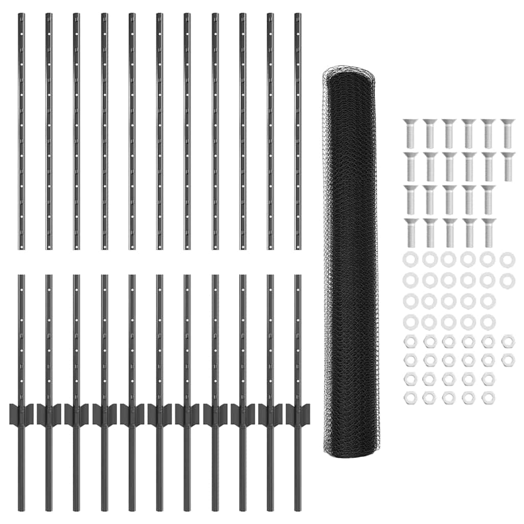 vidaXL Σετ Φράκτη Σετ των 2 Γκρι Μέταλλο 25 x 1 μ. Ανθεκτικό