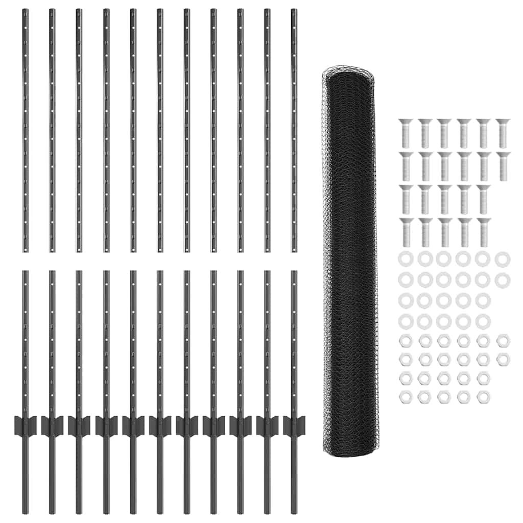 vidaXL Περίφραξη Κήπου Σετ 2 Γκρι Χάλυβας με Πούδρα Κανονικό Ανθεκτική