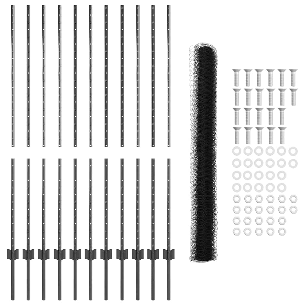 Πόλοι Φράκτης vidaXL 22 τμχ U-Channel Γκρι 140 εκ Ατσάλι