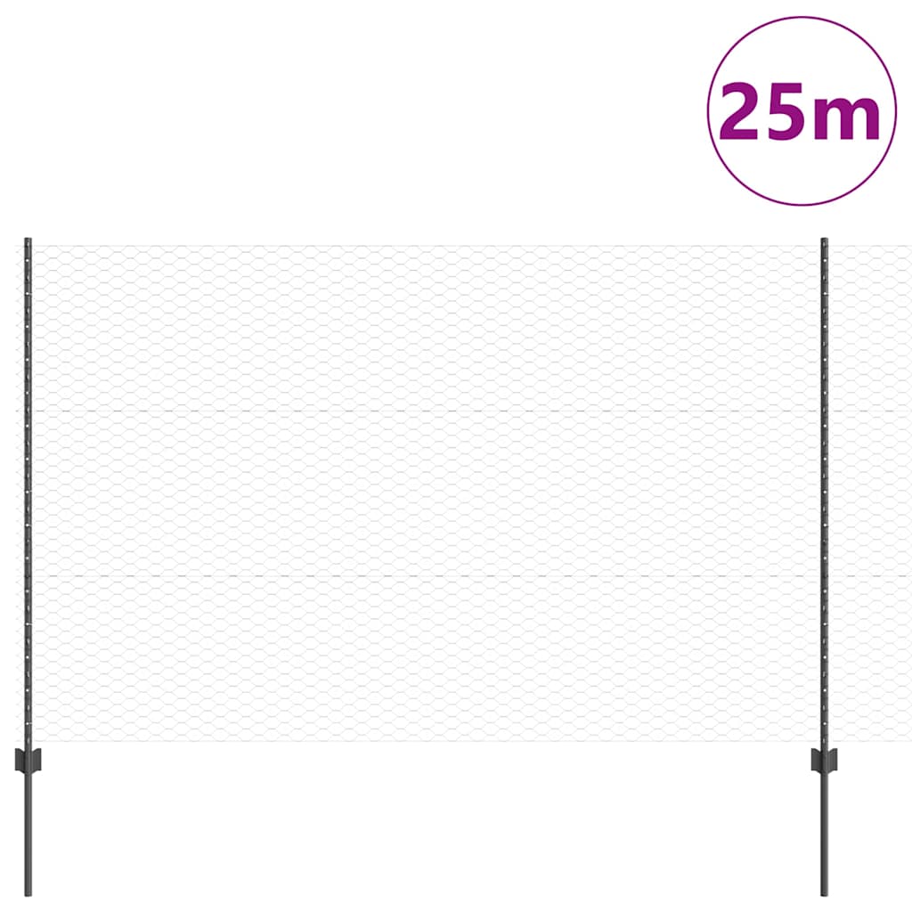 vidaXL Εξαγωνική Φράχτη με Στύλο 25 x 1,5 m PVC-Επικαλυμμένο Ατσάλι