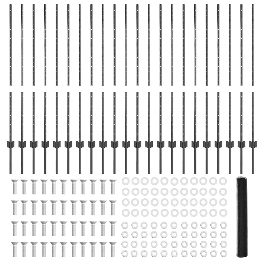 vidaXL Στήλες Φράχτη 22 τεμ U-Κανάλι Γκρι 120 εκ Ατσάλι