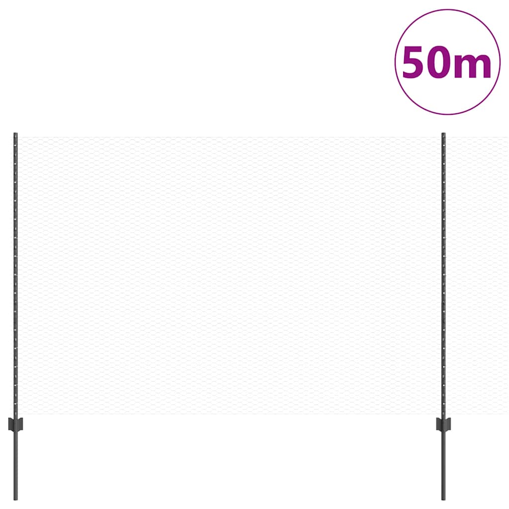 vidaXL Εξαγωνική Φράχτη με Στύλο 50 x 1,5 m PVC-Επικαλυμμένο Ατσάλι