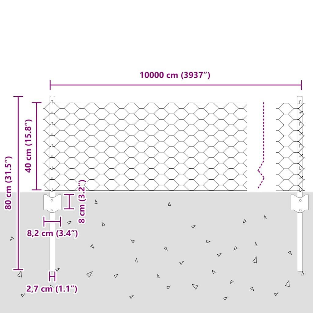 vidaXL Φράχτης με Στήλες. Γκρι 0.4 x 100 μ Ατσάλι
