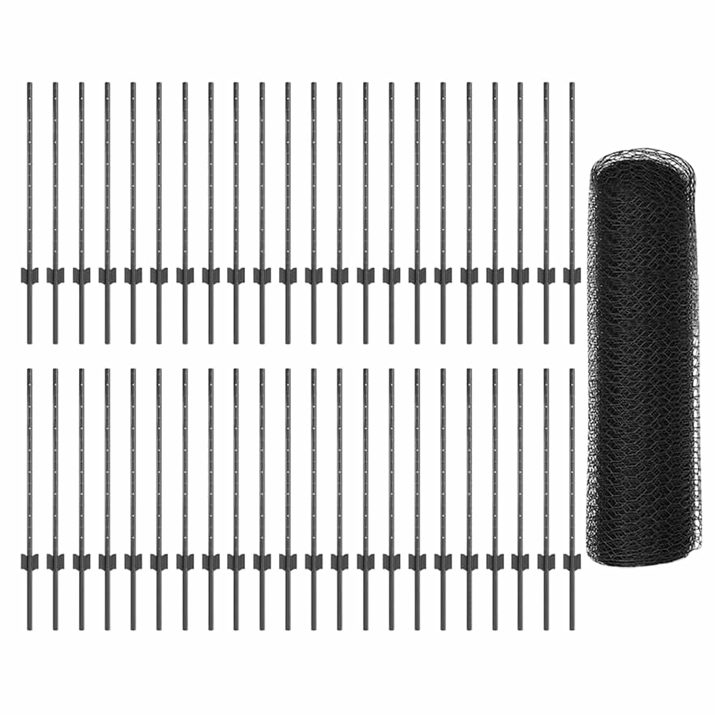 vidaXL Φράχτης με Στήλες. Γκρι 0.8 x 100 μ Ατσάλι