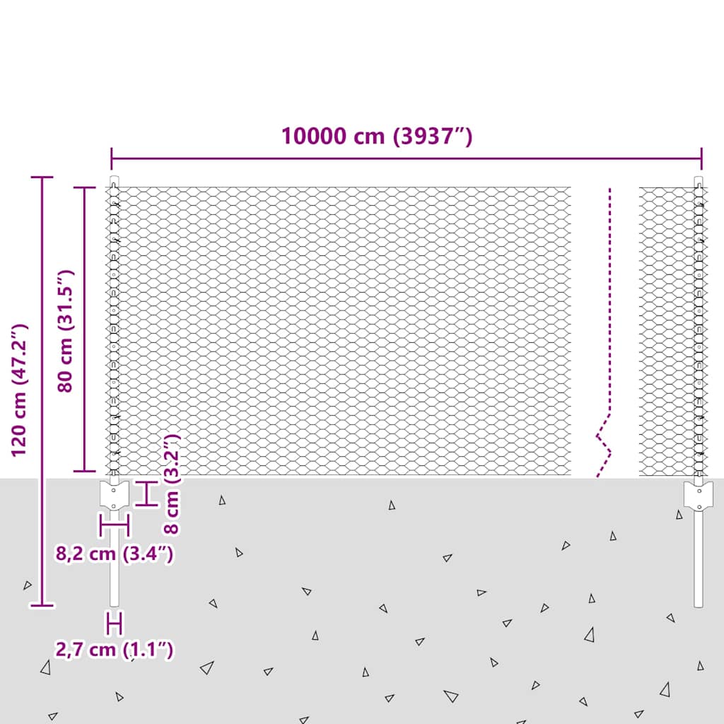vidaXL Φράχτης με Στήλες. Γκρι 0.8 x 100 μ Ατσάλι