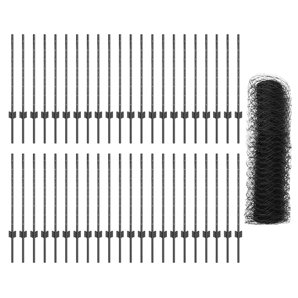 vidaXL Φράχτης με Στήλες. Γκρι 0.8 x 100 μ Ατσάλι
