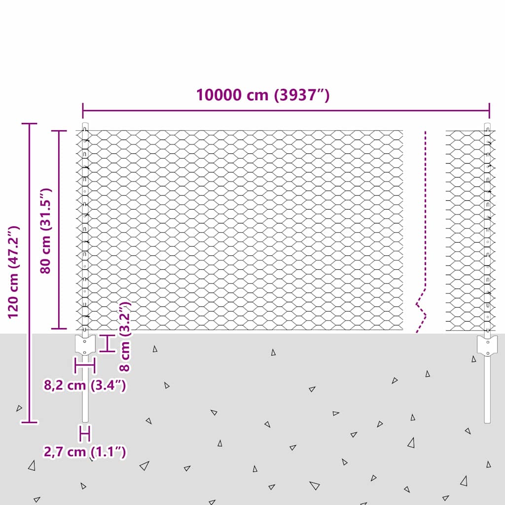 vidaXL Φράχτης με Στήλες. Γκρι 0.8 x 100 μ Ατσάλι