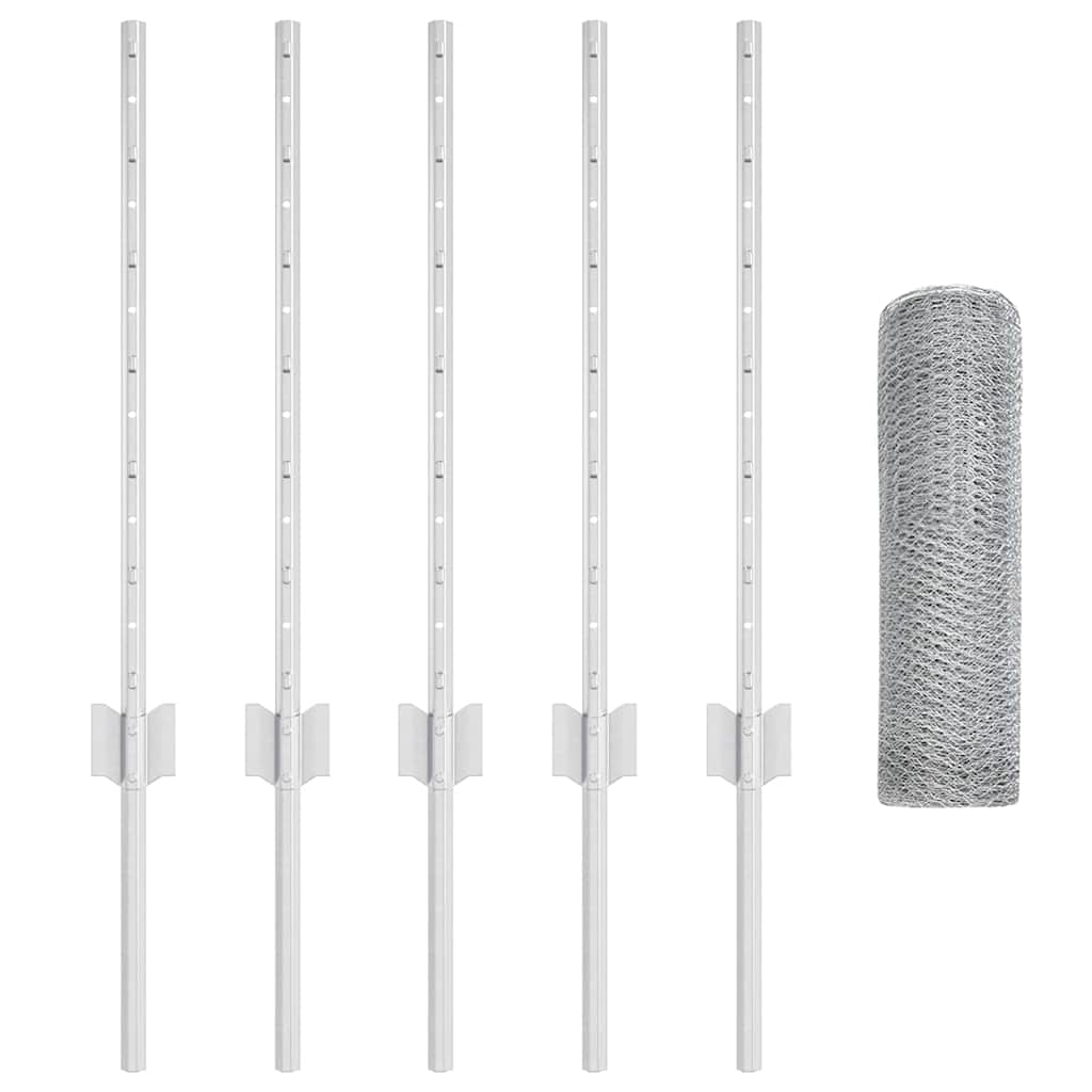 vidaXL Φράχτης με Στήλες. Ασημί 0.5 x 10 μ. Ατσάλι