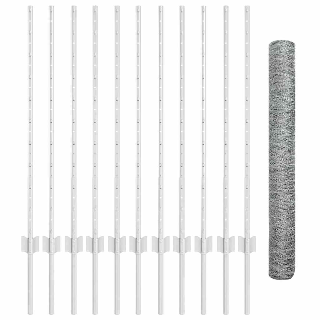 vidaXL Εξαγώνιος Φράκτης Με 22 Πόδια Γαλβανισμένος 1x25 μ