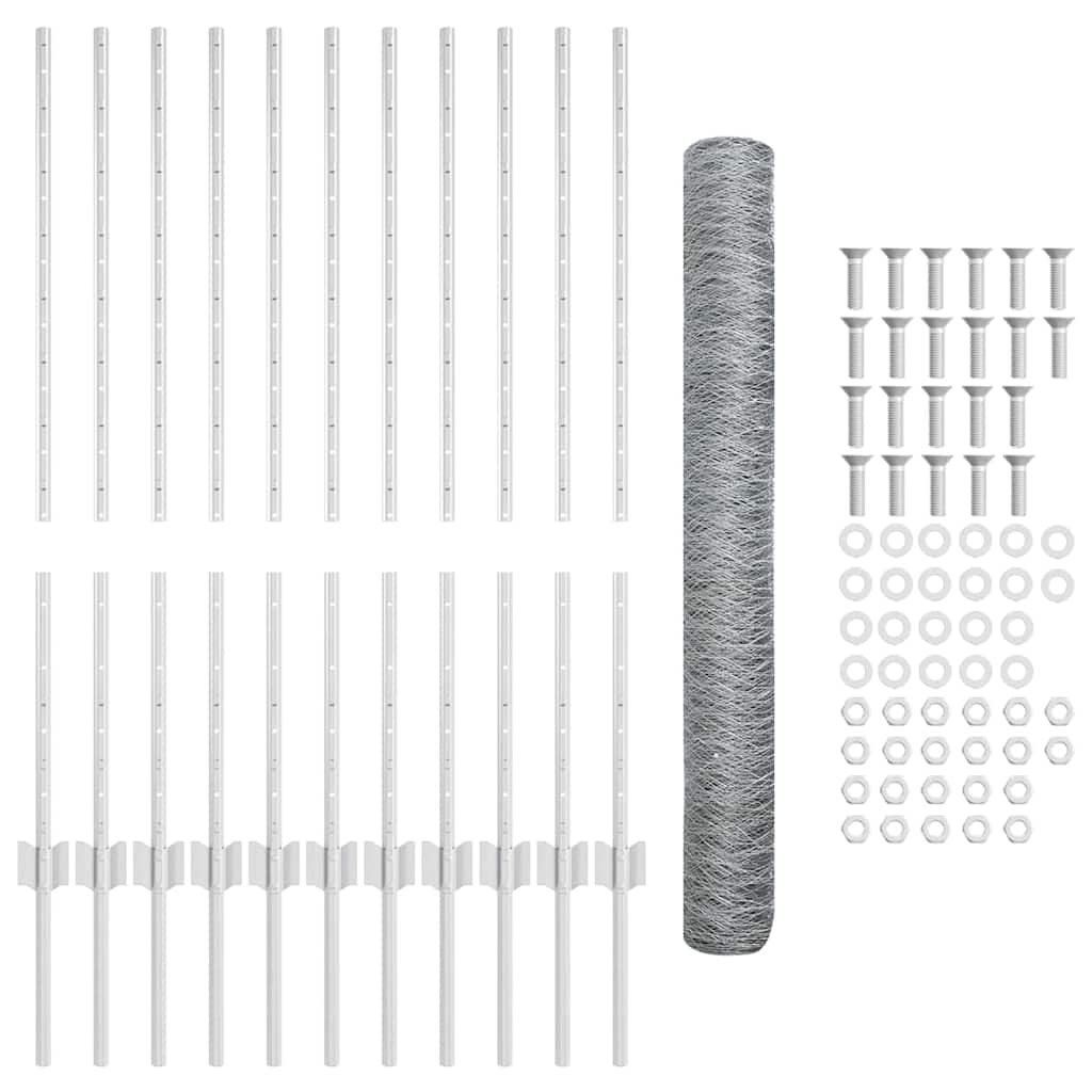vidaXL Εξαγώνιος Φράκτης Με 22 Πόδια Γαλβανισμένος 1x25 μ