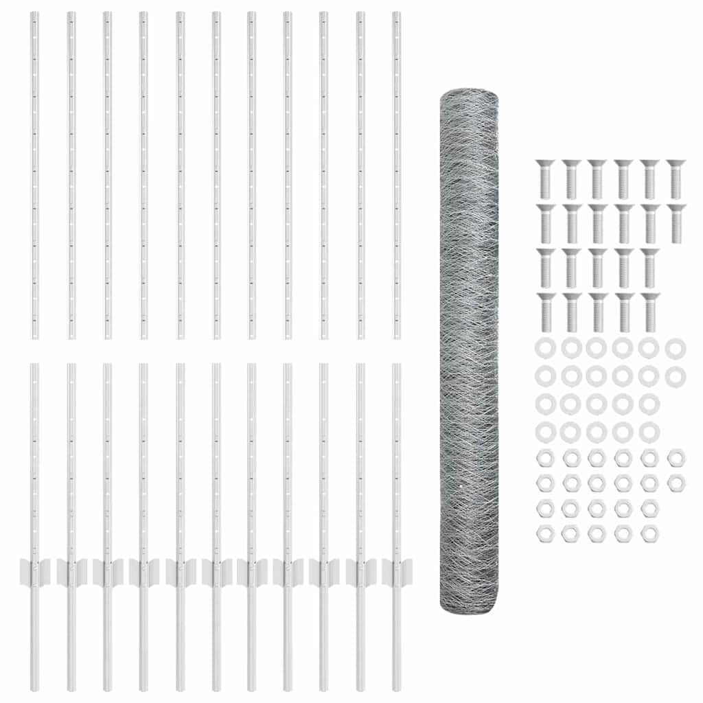 vidaXL Εξαγωνική Φράχτη με Στύλο 25 x 1,2 μ Γαλβανισμένος Χάλυβας