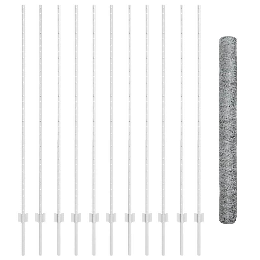 vidaXL Σετ Εξαγωνικού Φράκτη Σετ 2 Γαλβανισμένο ατσάλι 25 x 1.5 μ