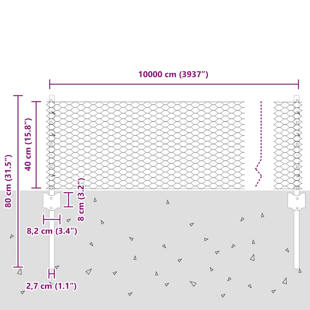 vidaXL Φράχτης με Στήλες. Ασημί 0.4 x 100 μ Ατσάλι