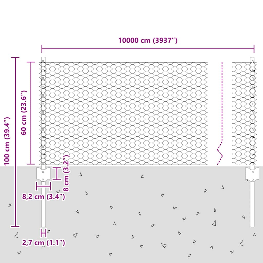 vidaXL Τείχος και Πόστ Ασημί 0,6 x 100 μ Ατσάλι