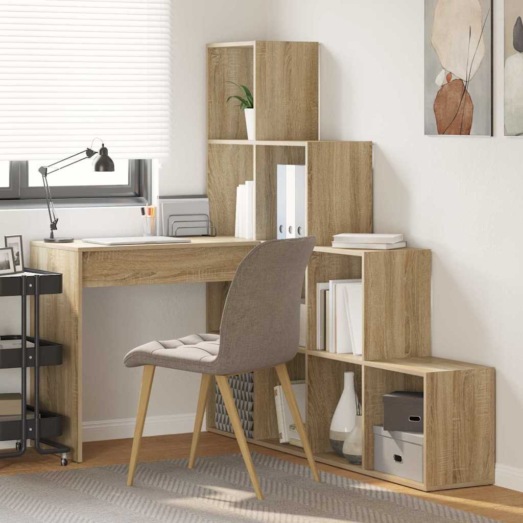 vidaXL Γωνιακό γραφείο με ράφι Sonoma Δρυς 101.5 x 149.5 x 149.5 εκ.