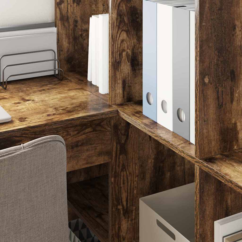 vidaXL Γωνιακό γραφείο με ράφι Καπνιστή δρυς 101.5 x 149.5 x 149.5 εκ.