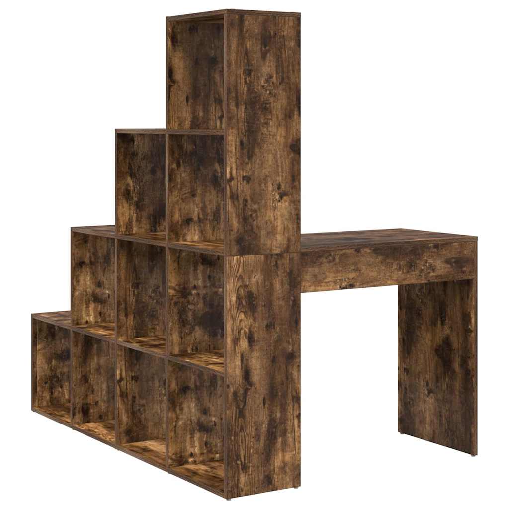 vidaXL Γωνιακό γραφείο με ράφι Καπνιστή δρυς 101.5 x 149.5 x 149.5 εκ.