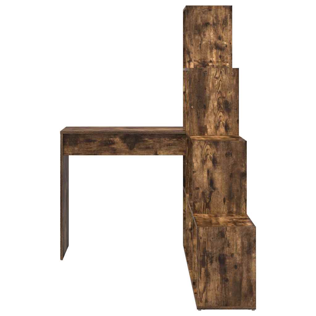 vidaXL Γωνιακό γραφείο με ράφι Καπνιστή δρυς 101.5 x 149.5 x 149.5 εκ.