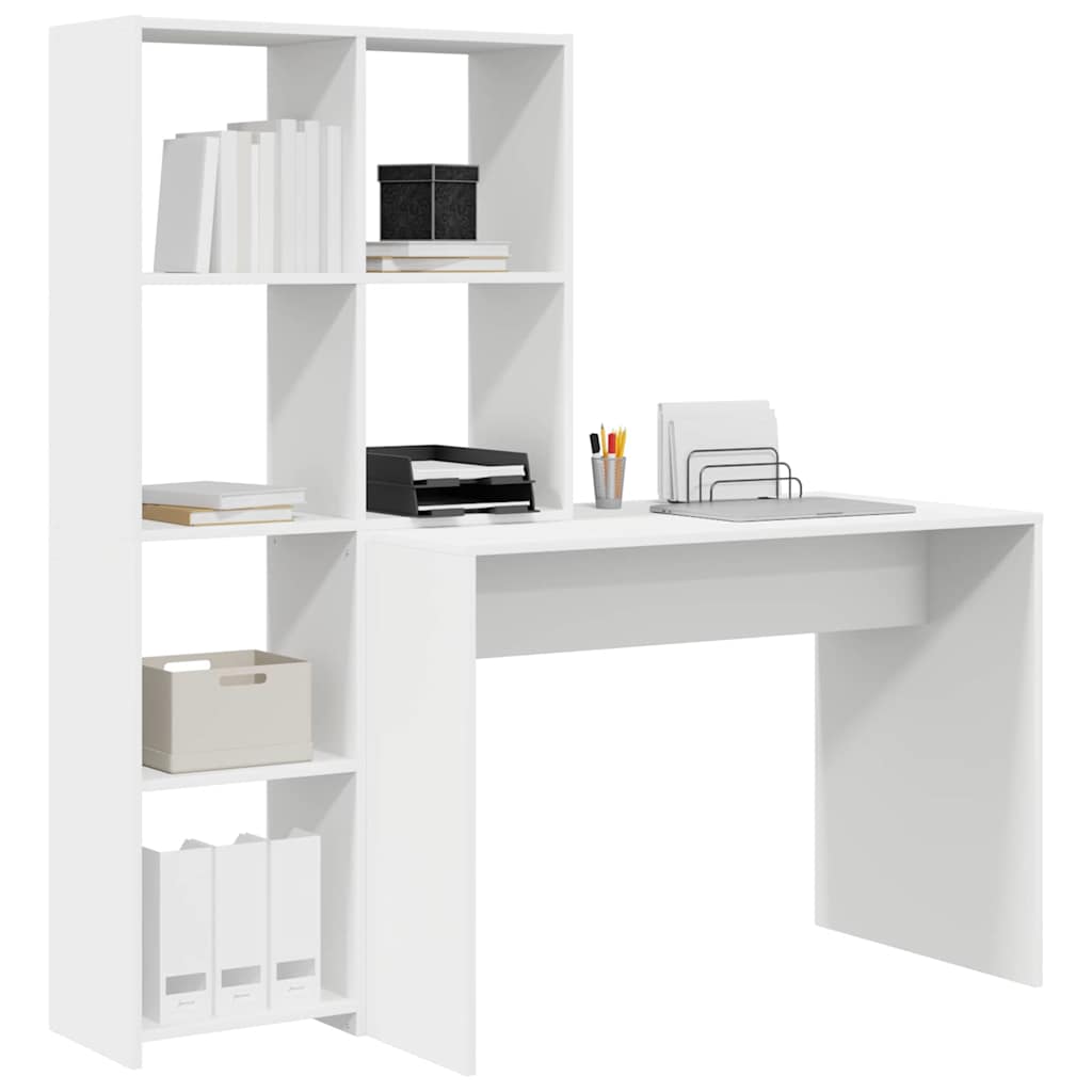 vidaXL Γραφείο με ράφι Λευκό 138.5 x 55 x 143 εκ Επεξεργασμένο ξύλο