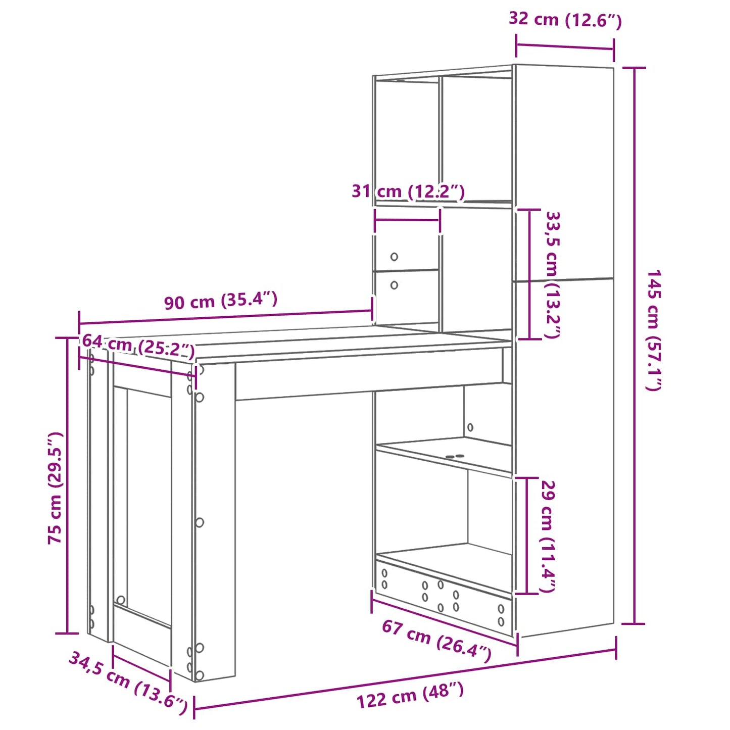 vidaXL Γραφείο με ράφι Λευκό 122 x 67 x 145 εκ. Επεξεργασμένο ξύλο