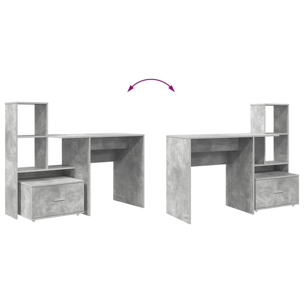 vidaXL Γραφείο με συρτάρι Γκρι σκυροδέματος 131.5 x 50 x 106.5 εκ.