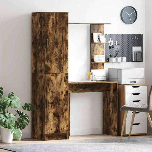 vidaXL Γραφείο με αποθηκευτικό χώρο με ράφι 2 pcs Καπνιστό Δρύς