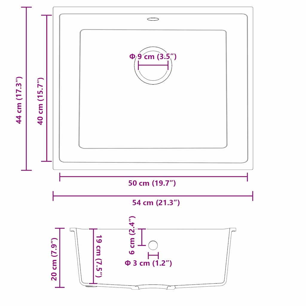 vidaXL Νιπτήρας κουζίνας με τρύπα υπερχείλισης λευκού γρανίτη